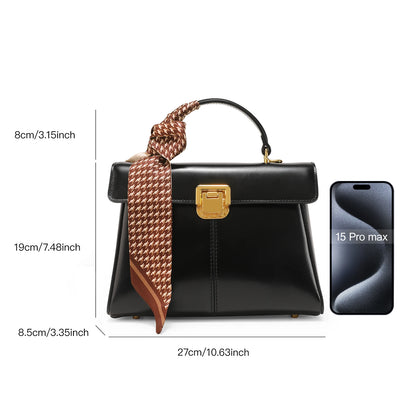 Leather Handbag with Scarf Accent - Commuter Classic