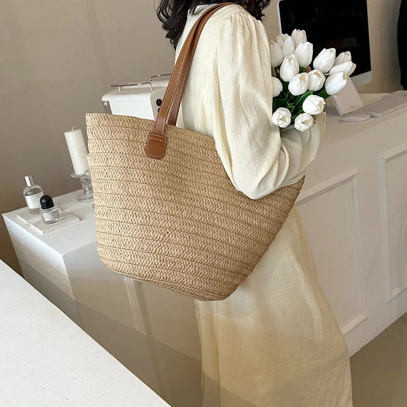 Straw Woven Beach Shopper Tote - Summer Carryall
