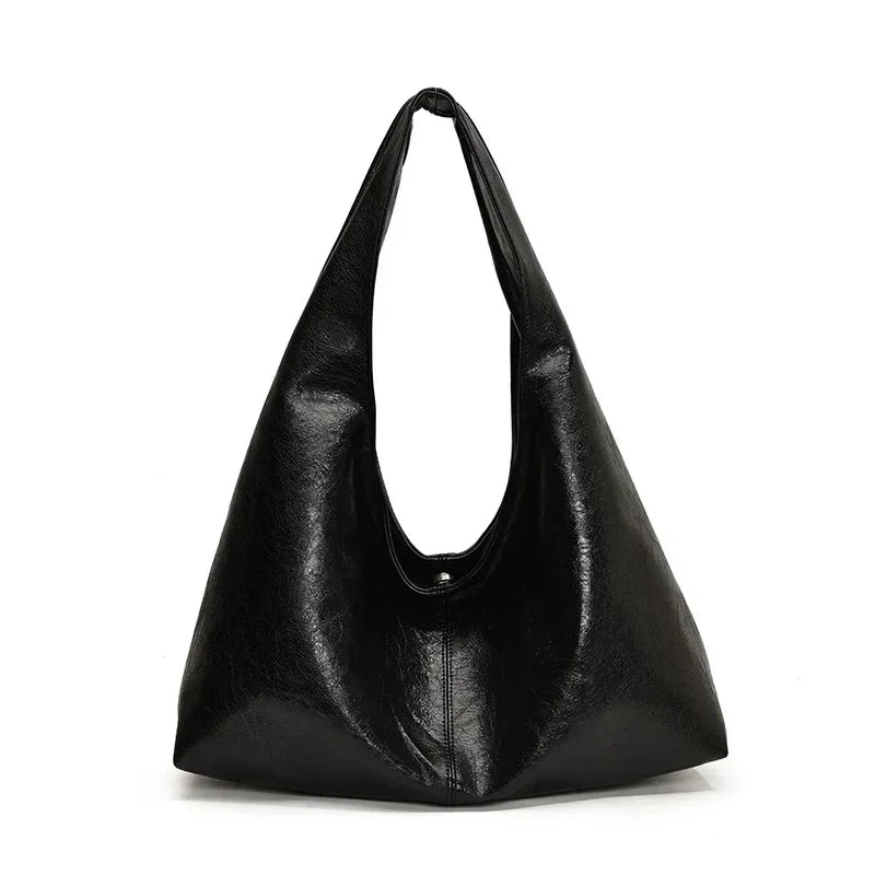 Soft Leather Hobo Tote - Black Travel Shopper