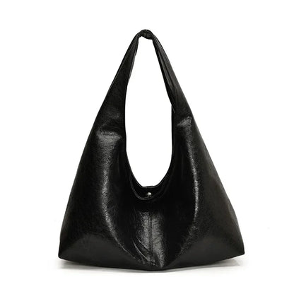 Soft Leather Hobo Tote - Black Travel Shopper