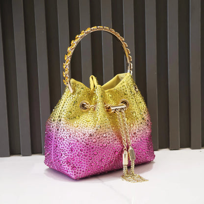 Rhinestone Evening Clutch Bag - Shimmer Handle Detail