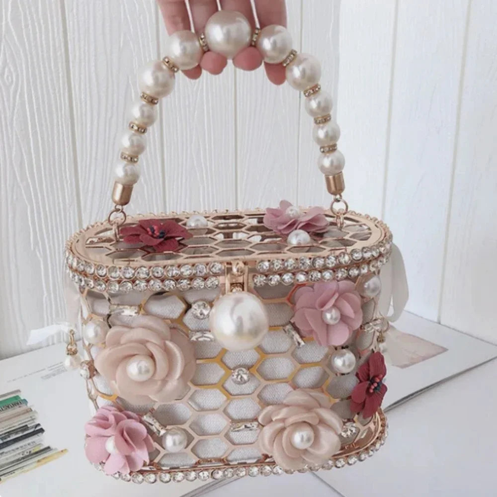 Pearl Evening Crossbody Bag - Metallic Diamond Accent