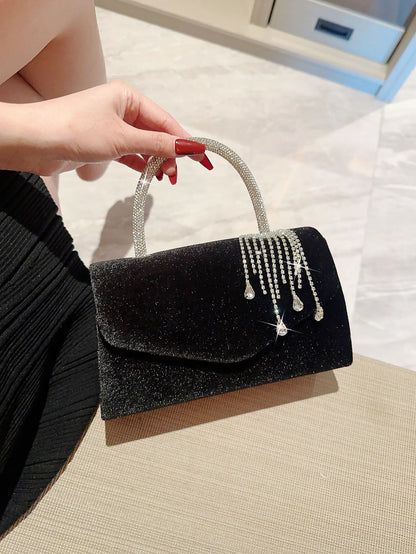 Vintage Velvet Flap Evening Bag - Tassel Chain Accent