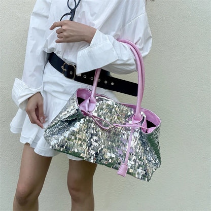 Sequined Underarm Evening Tote - Large Capacity