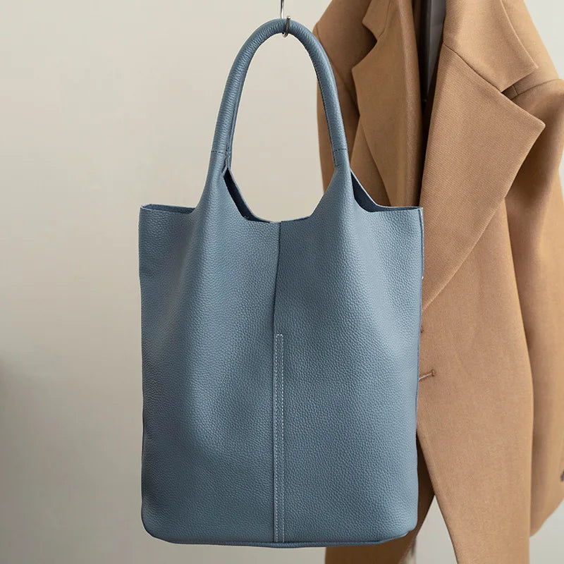 Soft Cowhide Bucket Tote Bag - Commuter Edition