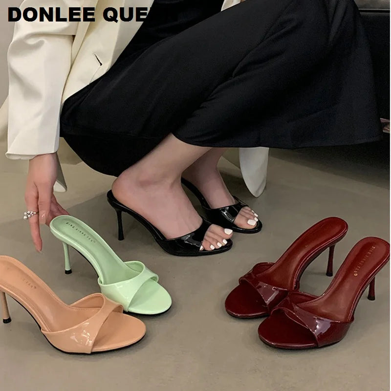 Patent Leather Open-Toe Mule Slide Heels