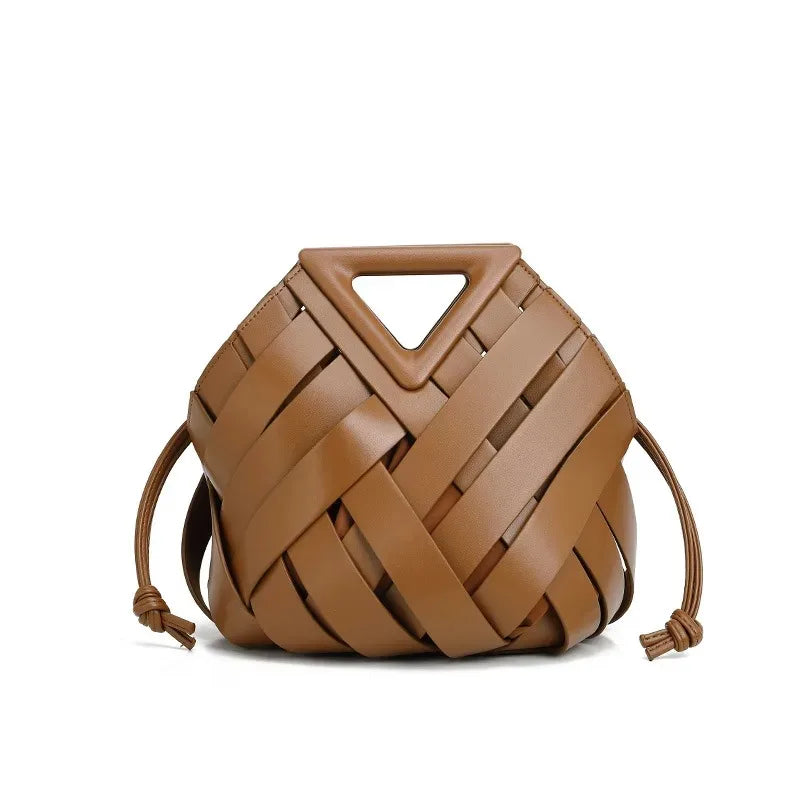 Woven Vegan Leather Tote Bag - Top Handle Crossbody