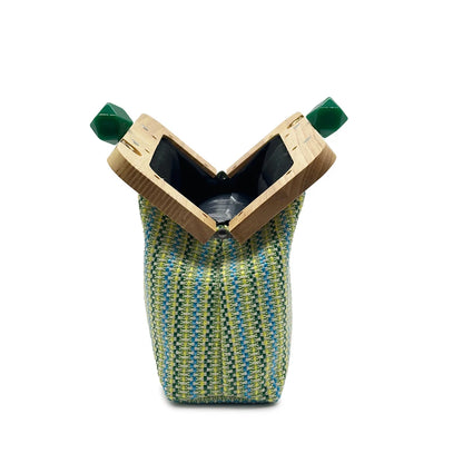 Striped Woven Shell Clutch Bag