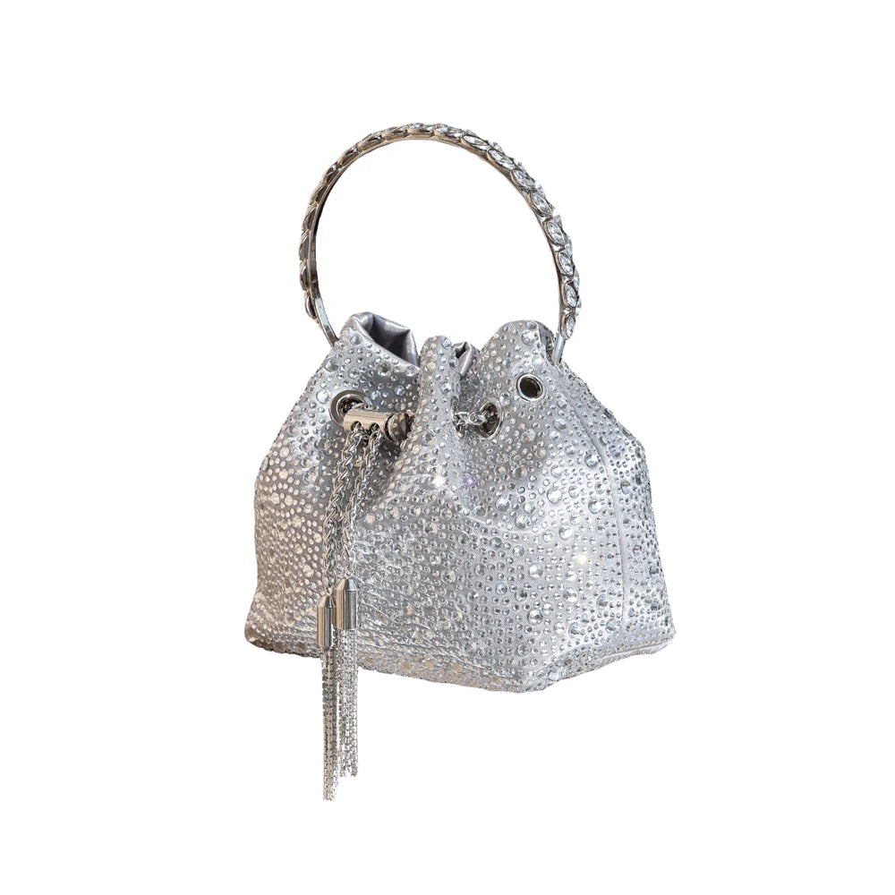 Rhinestone Evening Clutch Bag - Shimmer Handle Detail