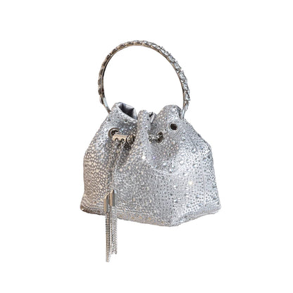 Rhinestone Evening Clutch Bag - Shimmer Handle Detail