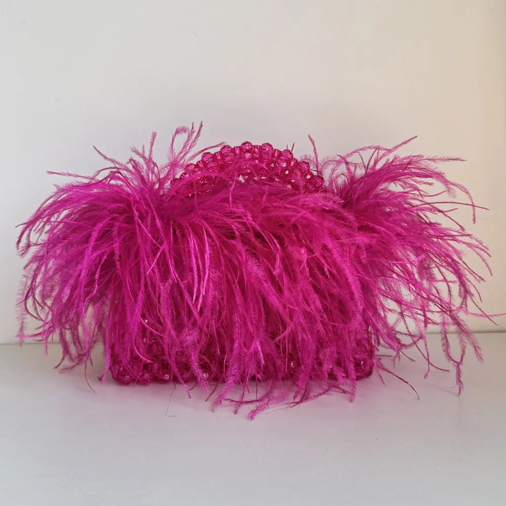 Pearl Bead Feather Box Bag - Handmade Party Piece