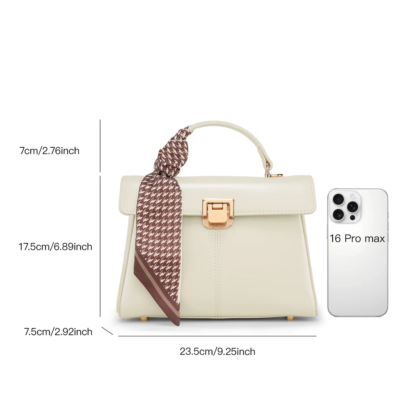 Leather Handbag with Scarf Accent - Commuter Classic