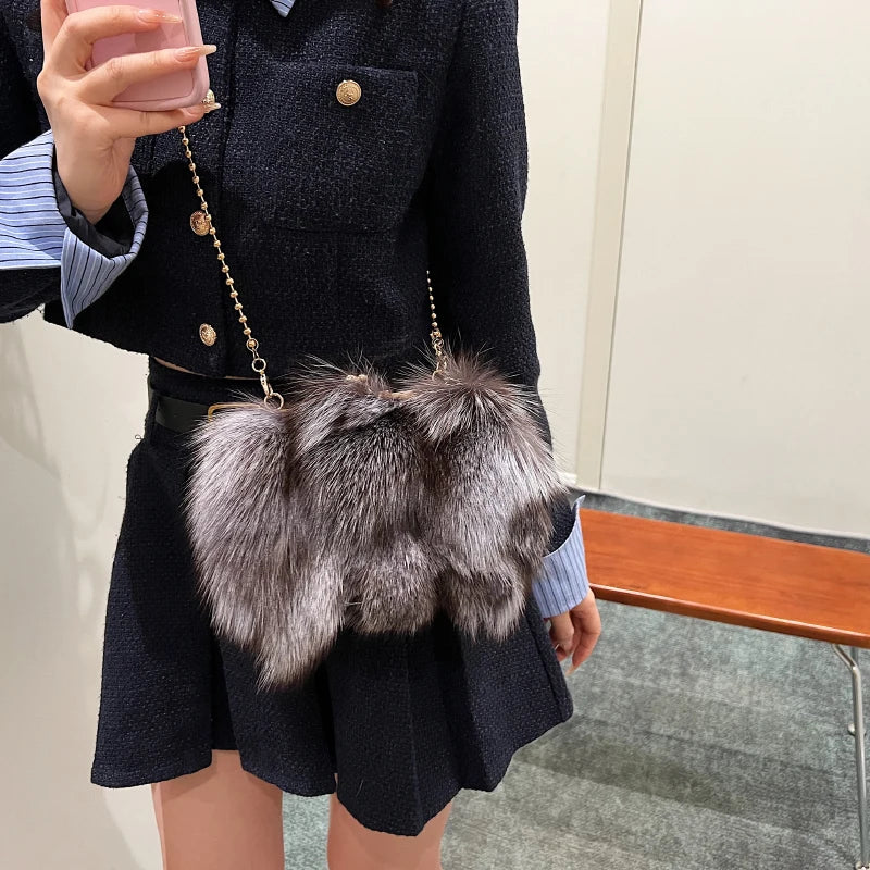 Soft Plush Fox Fur Evening Bag - Winter Party Style