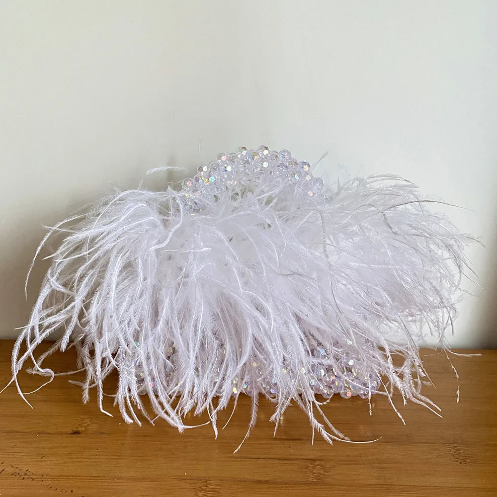 Pearl Bead Feather Box Bag - Handmade Party Piece