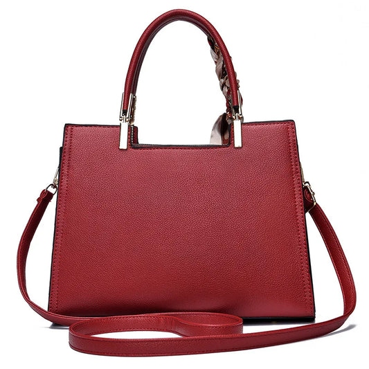 Large Capacity PU Leather Tote Bag - Solid Color