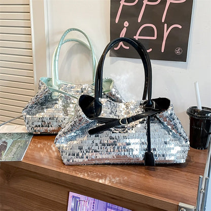 Sequined Underarm Evening Tote - Large Capacity