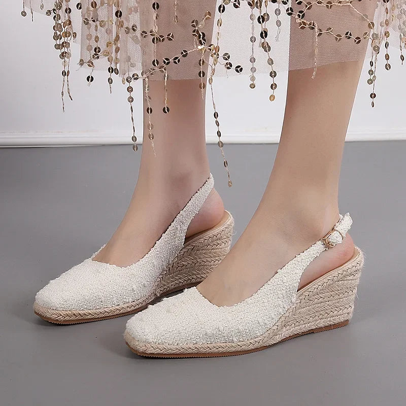 Straw Wedge Espadrille Sandals