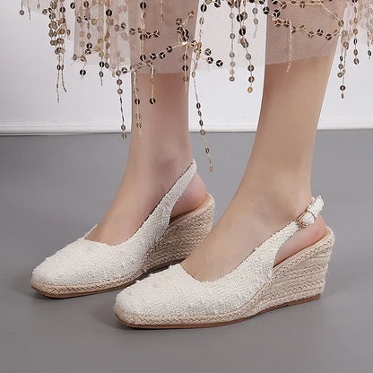 Straw Wedge Espadrille Sandals