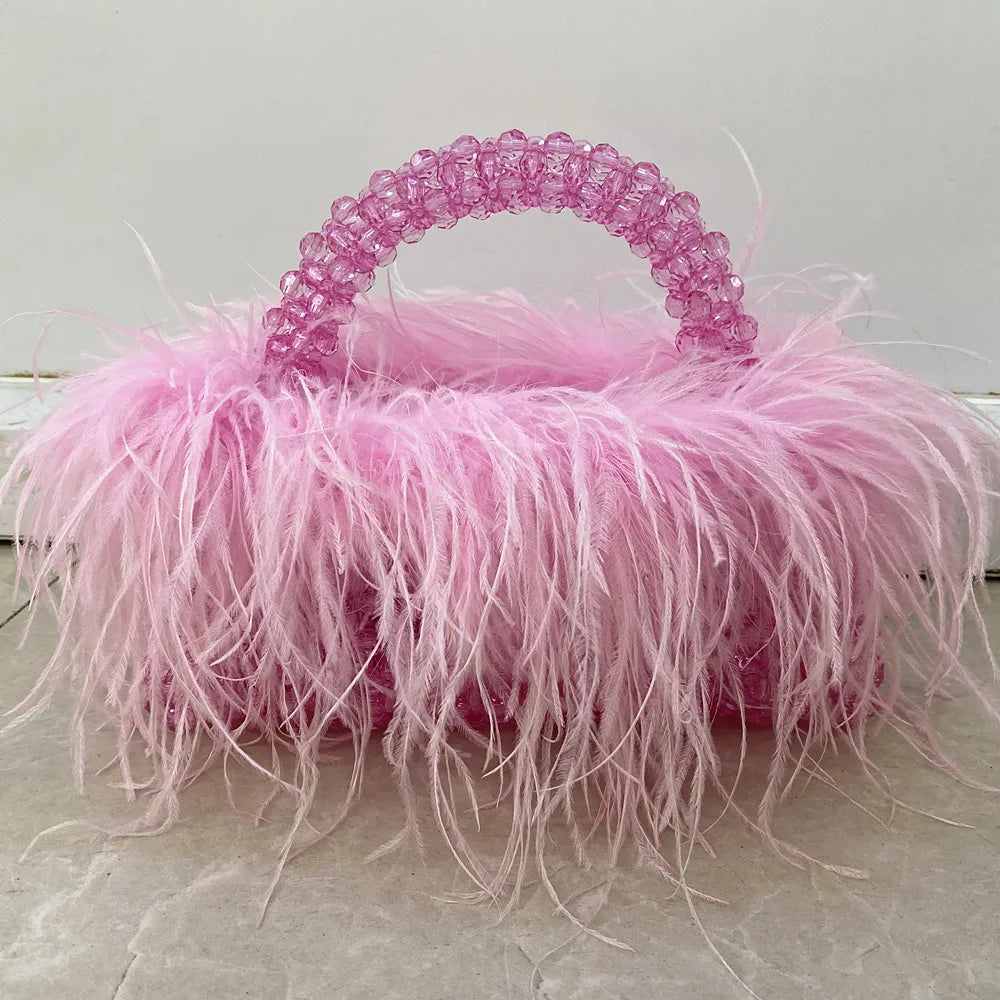 Pearl Bead Feather Box Bag - Handmade Party Piece