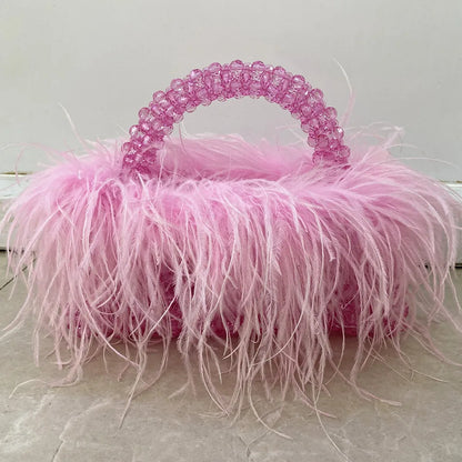 Pearl Bead Feather Box Bag - Handmade Party Piece