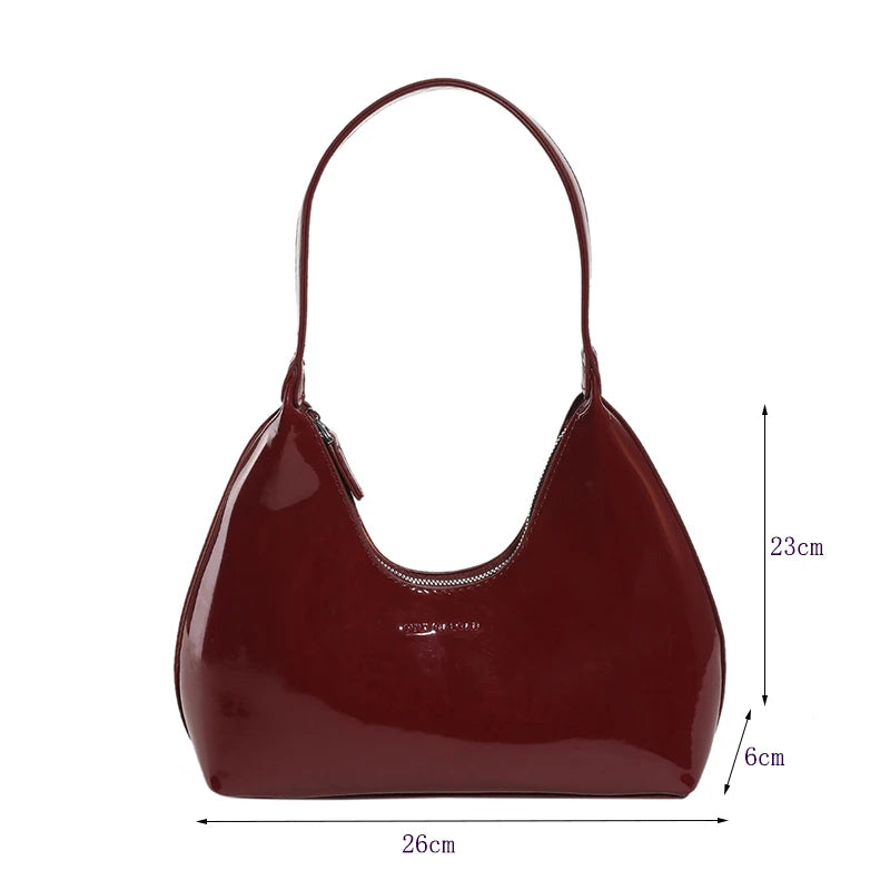 Waterproof Patent Shoulder Tote Bag - Sleek Armpit Style