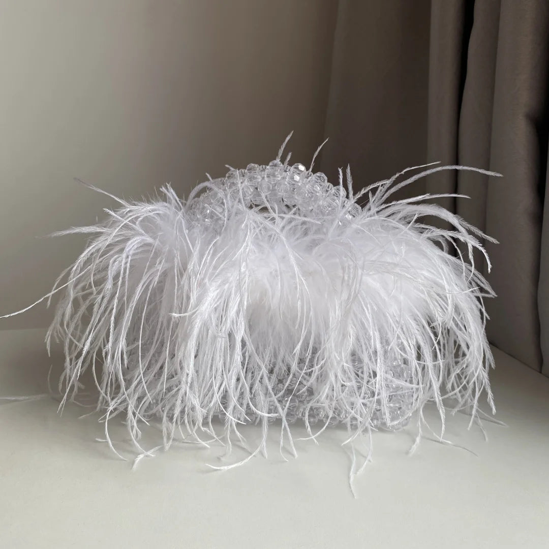Pearl Bead Feather Box Bag - Handmade Party Piece