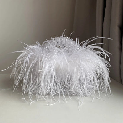 Pearl Bead Feather Box Bag - Handmade Party Piece