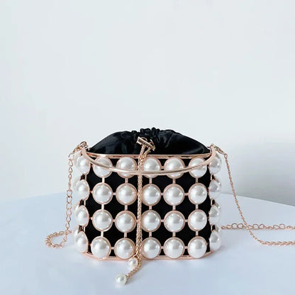 Pearl Evening Crossbody Bag - Metallic Diamond Accent