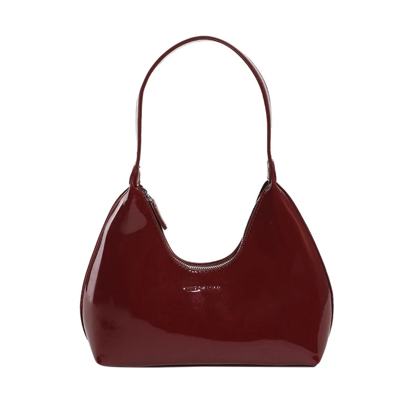 Waterproof Patent Shoulder Tote Bag - Sleek Armpit Style