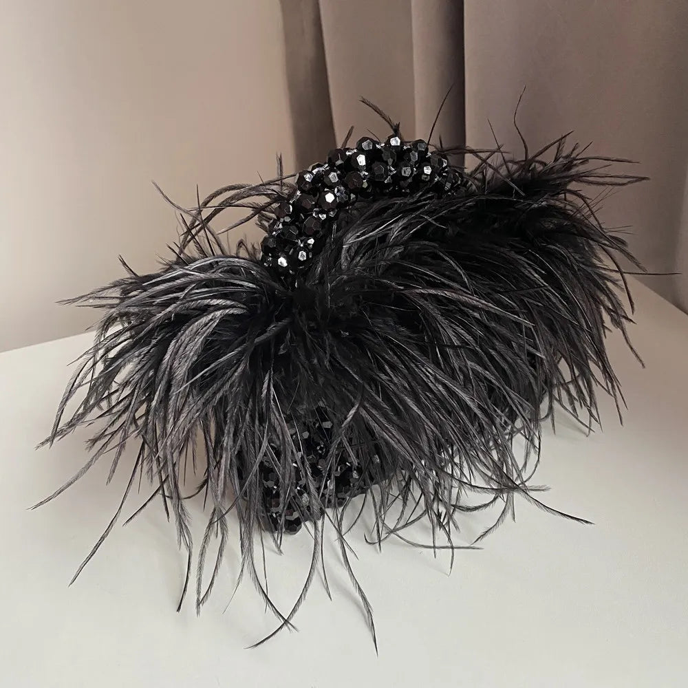 Pearl Bead Feather Box Bag - Handmade Party Piece