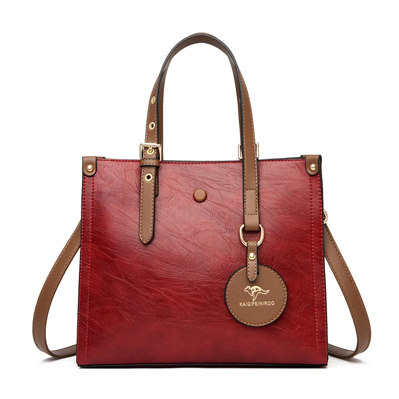 Vintage Three-Layer Leather Tote Bag - Everyday Carry