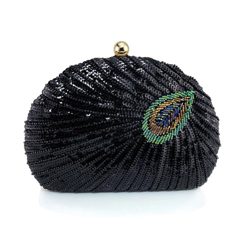 Sequin Shell Evening Clutch Bag