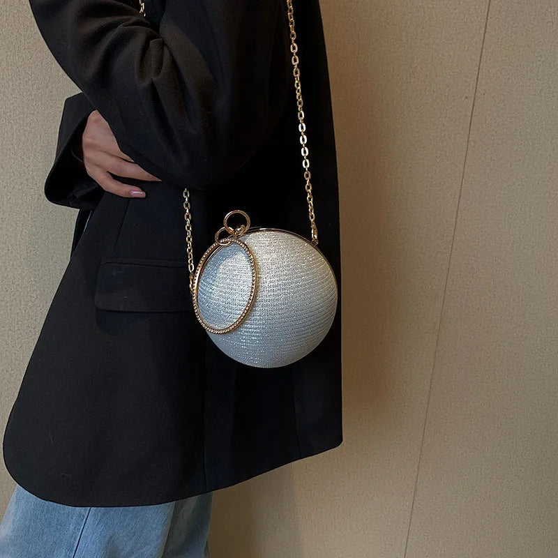 Metal Ring Evening Bag - Round Ball Clutch