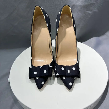 Polka Dot Satin Bow Stiletto Pumps