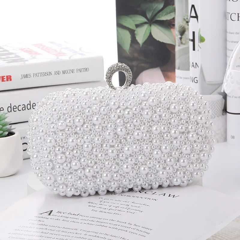 Pearl Ring Beaded Bridal Evening Clutch