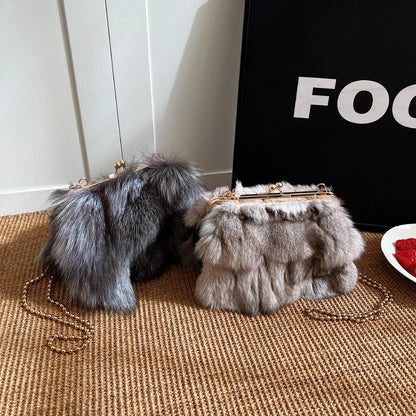 Soft Plush Fox Fur Evening Bag - Winter Party Style