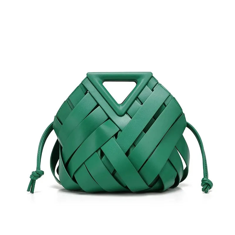 Woven Vegan Leather Tote Bag - Top Handle Crossbody