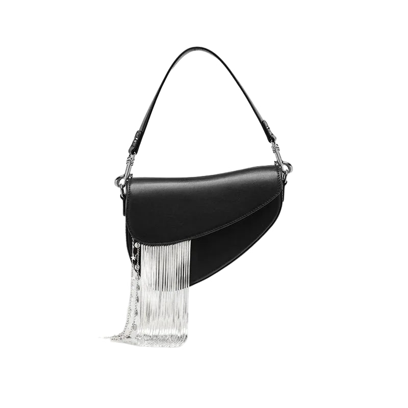 Tassel Saddle Crossbody Bag - Genuine Leather