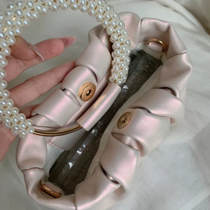 Luxury Pearl Handle Square Evening Clutch Bag