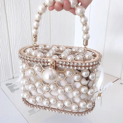 Pearl Evening Crossbody Bag - Metallic Diamond Accent