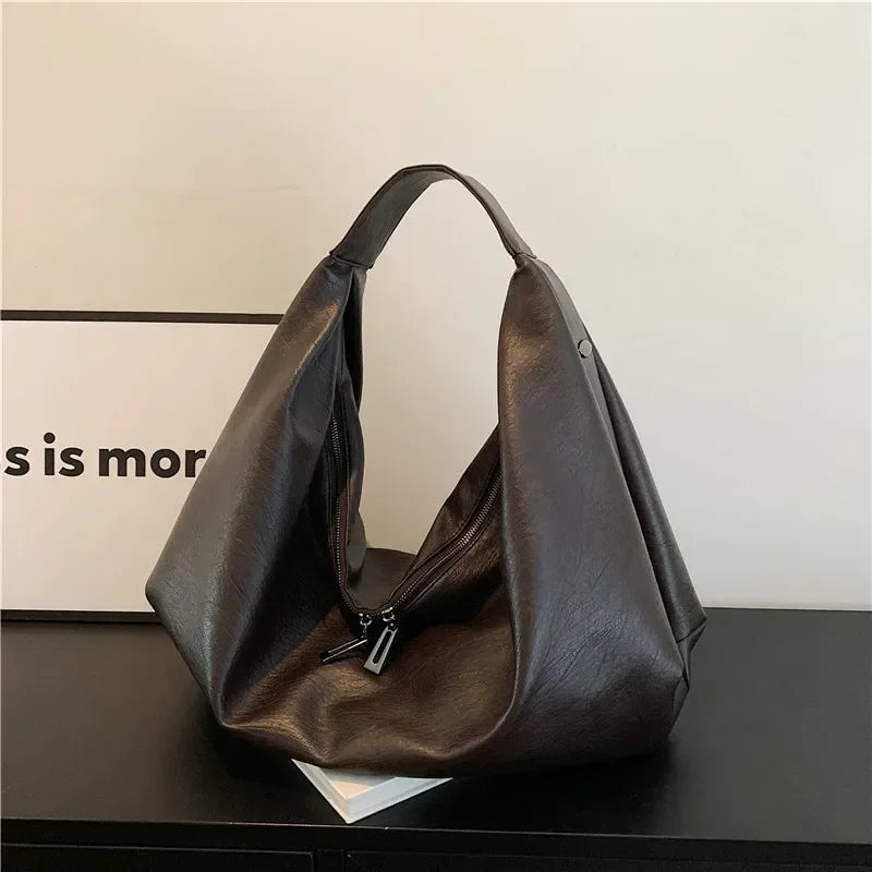 Soft Leather Hobo Tote - Black Travel Shopper