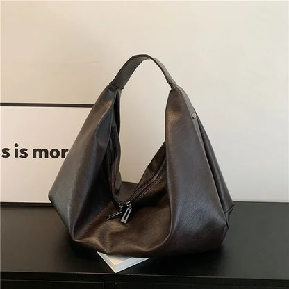 Soft Leather Hobo Tote - Black Travel Shopper