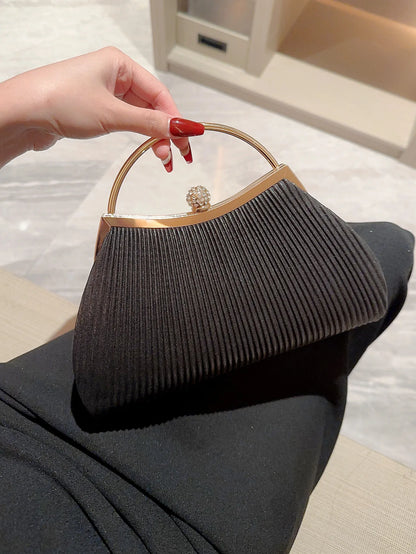 Pleated Rhinestone Evening Handbag - Shiny Classic