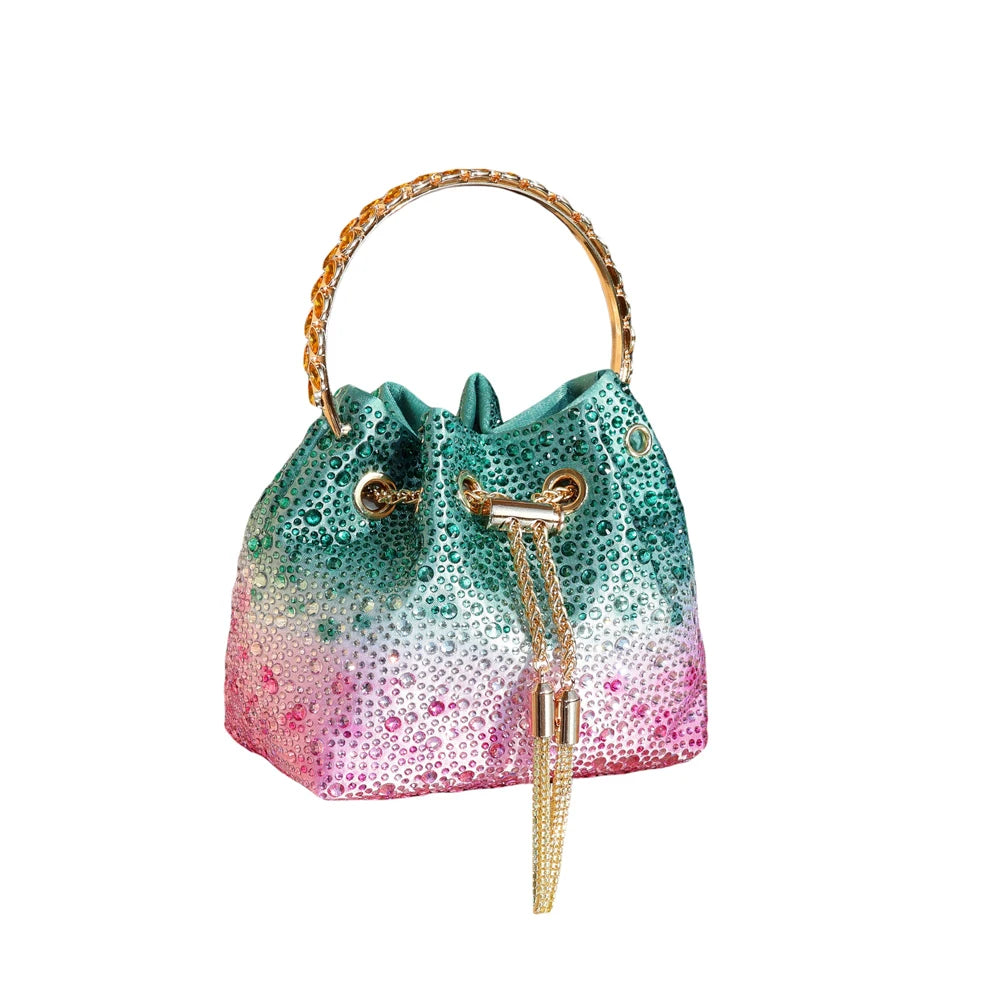 Rhinestone Evening Clutch Bag - Shimmer Handle Detail