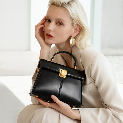 Leather Handbag with Scarf Accent - Commuter Classic