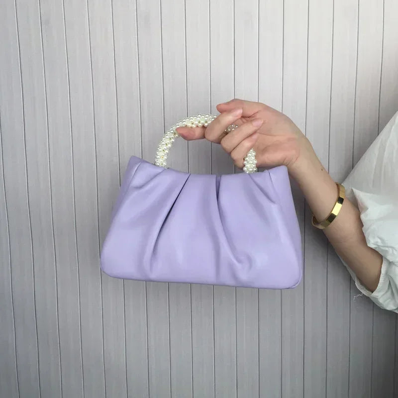 Luxury Pearl Handle Square Evening Clutch Bag