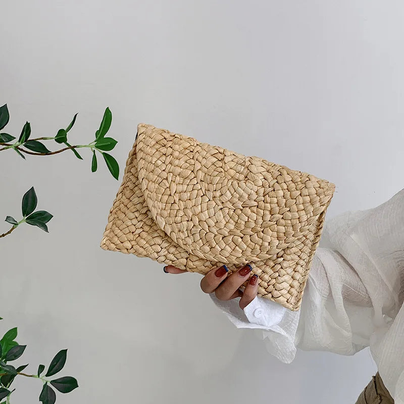 Handwoven Straw Envelope Clutch Bag