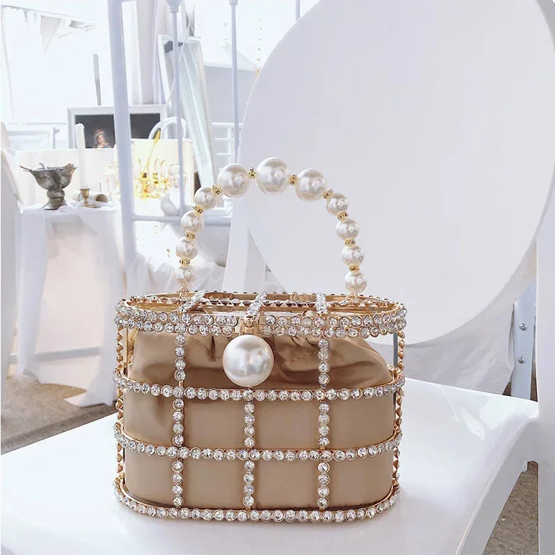Pearl Evening Crossbody Bag - Metallic Diamond Accent
