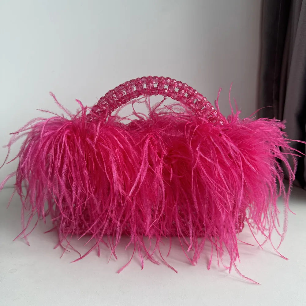 Pearl Bead Feather Box Bag - Handmade Party Piece