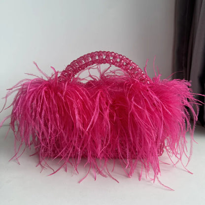 Pearl Bead Feather Box Bag - Handmade Party Piece